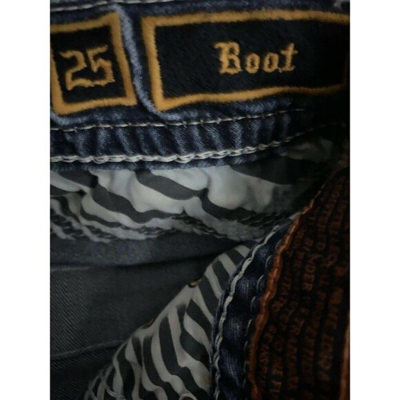 Rock Revival Luz Boot Blue Denim Jeans 25x29 Stretch Leather Flap Pockets Bling - Picture 8 of 11